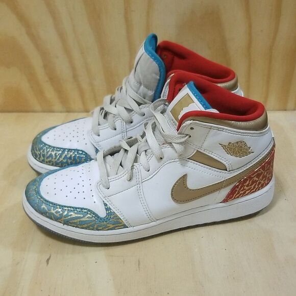 Nike / Jordan 1 Mid SS (GS) White Metallic Gold FB2212-100 Wmn's 7 1/2, Mens 6 - Picture 3 of 8